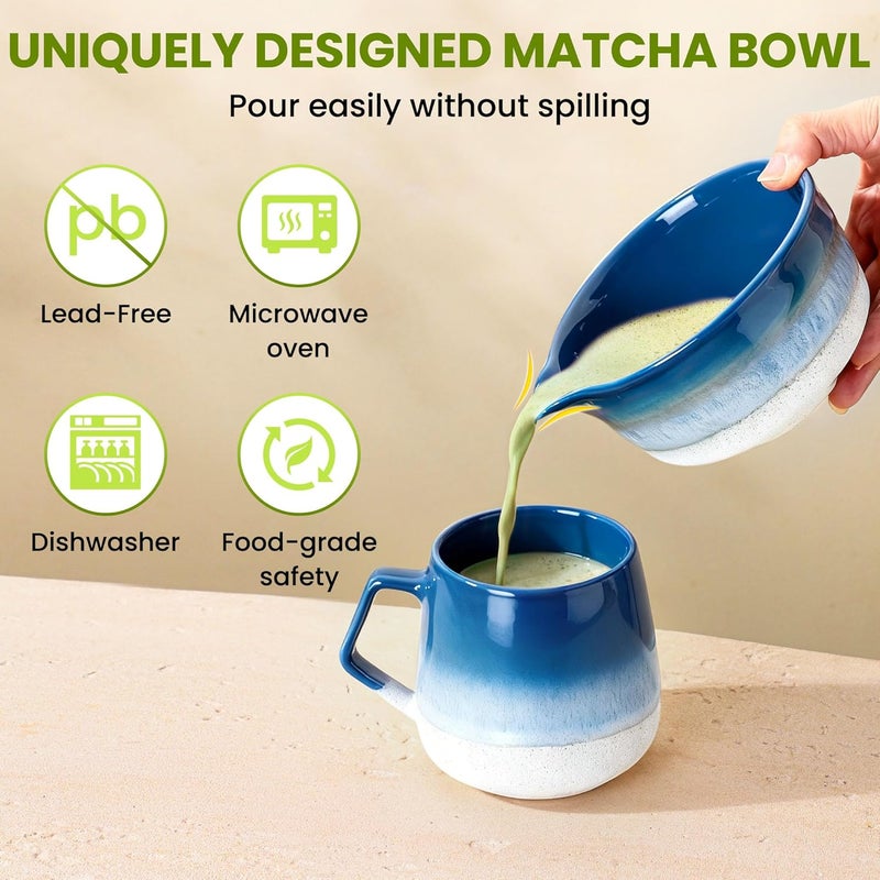 GBBG Matcha Whisk Set, Ceramic Matcha Kit Desert Style, Matcha Whisk and Bowl, Bamboo Scoop and Rest, Sifter and Tea Towel, 7 Pcs Gifts for Matcha Lover (Blue) - Image 2